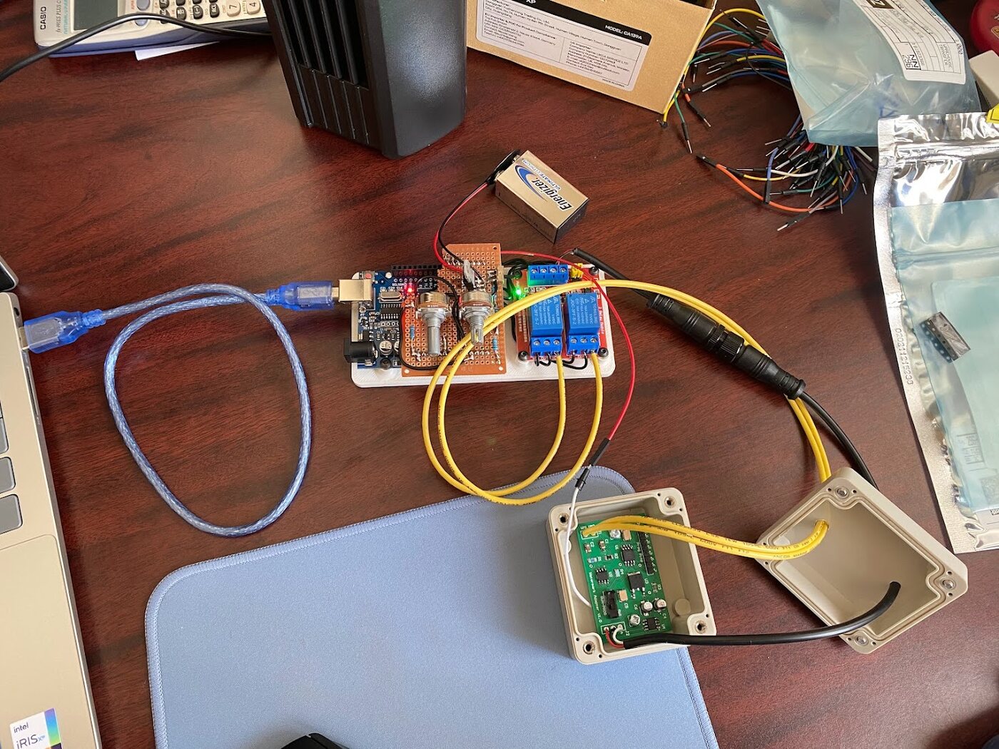 Prototype calibration circuit with jig wired on the bench