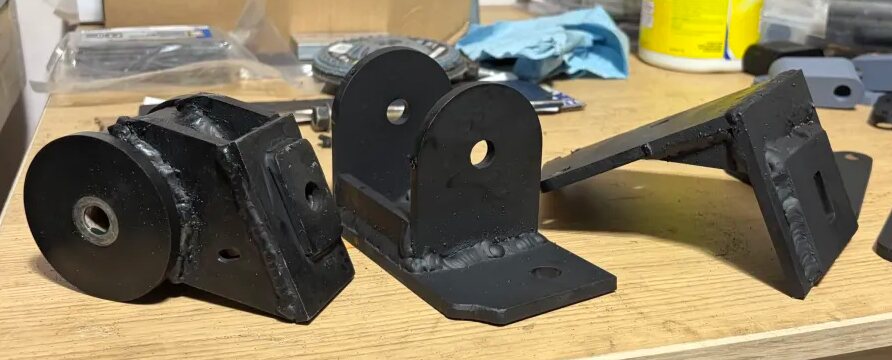 Hand-welded steel engine mounts fabricated for the K-series swap
