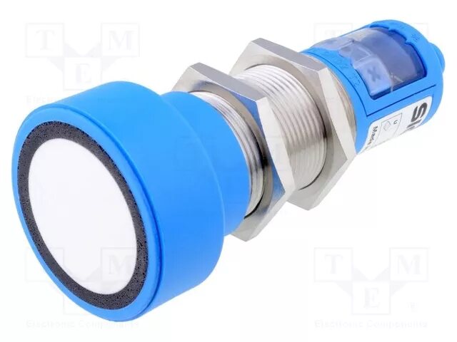 Close-up of SICK ultrasonic sensor used for target detection